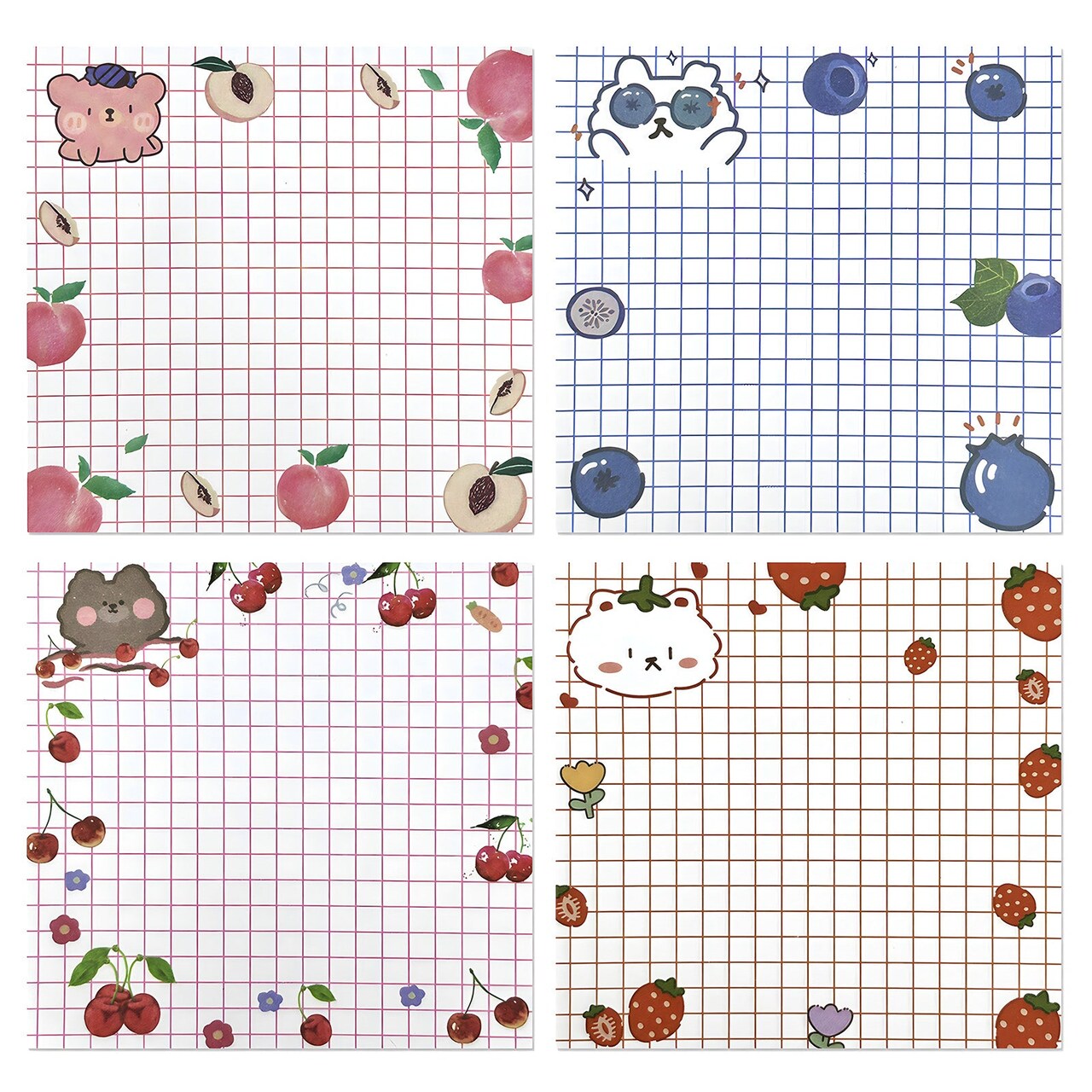 Wrapables Fruity Animals Sticky Notes, Adhesive Memo Notepads for Home, Office, Work (Set of 4)